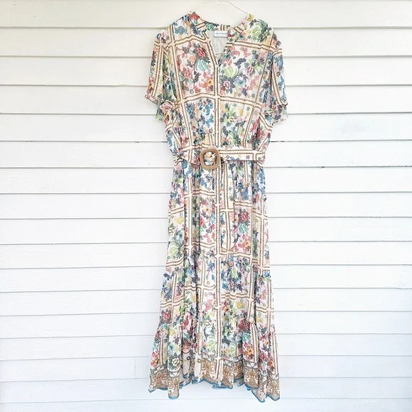 Elie Tahari Aimee Summer Palace Tiered Floral-Print Midi/Maxi Dress SIZE 14 - Picture 4 of 16